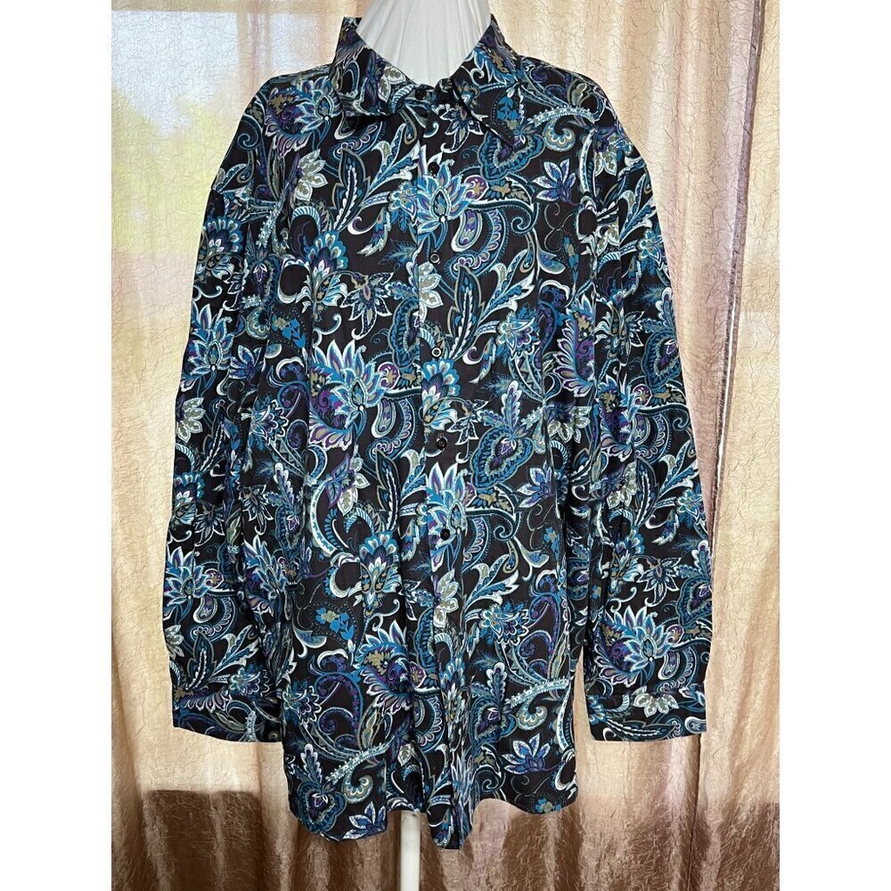 Vintage Irvine Park Men's 3XL Button-Down Shirt Blue & Purple Paisley 100% Cotto